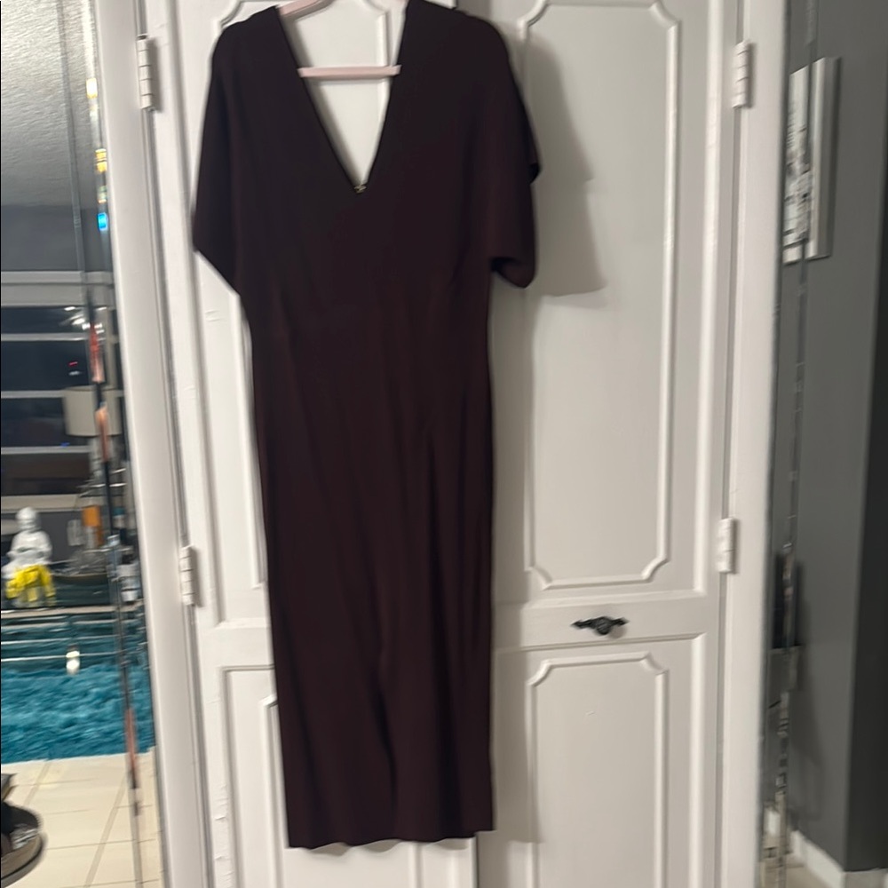 Ted Baker Dark Brown V-Neck Knitted Midi Dress